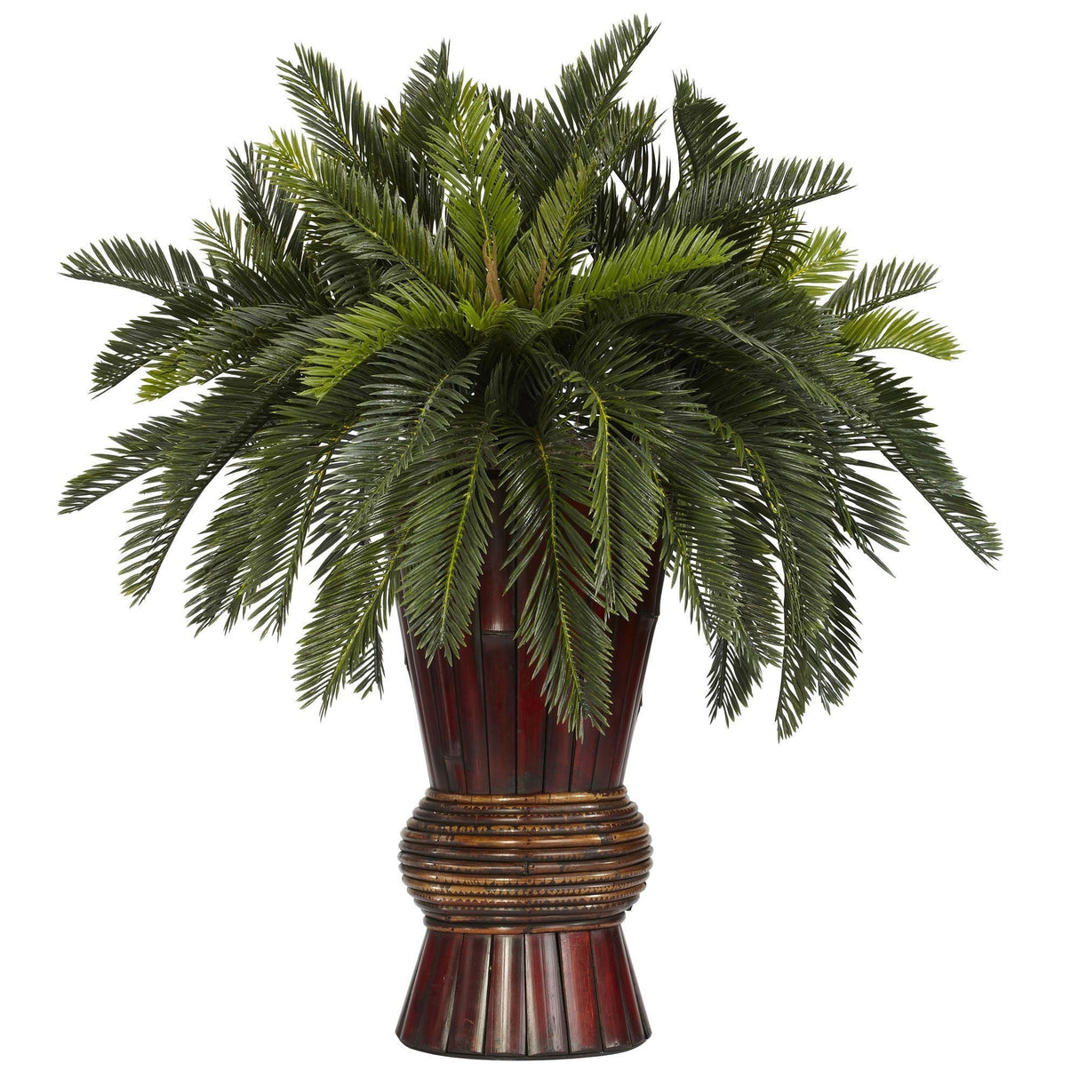 Cycas w/Bamboo Vase Silk Plant by Nearly Natural