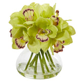 Cymbidium Silk Orchid Artificial Arrangement in Glass Vase by Nearly Natural