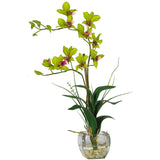 Dendrobium w/Glass Vase Silk Flower Arrangement by Nearly Natural