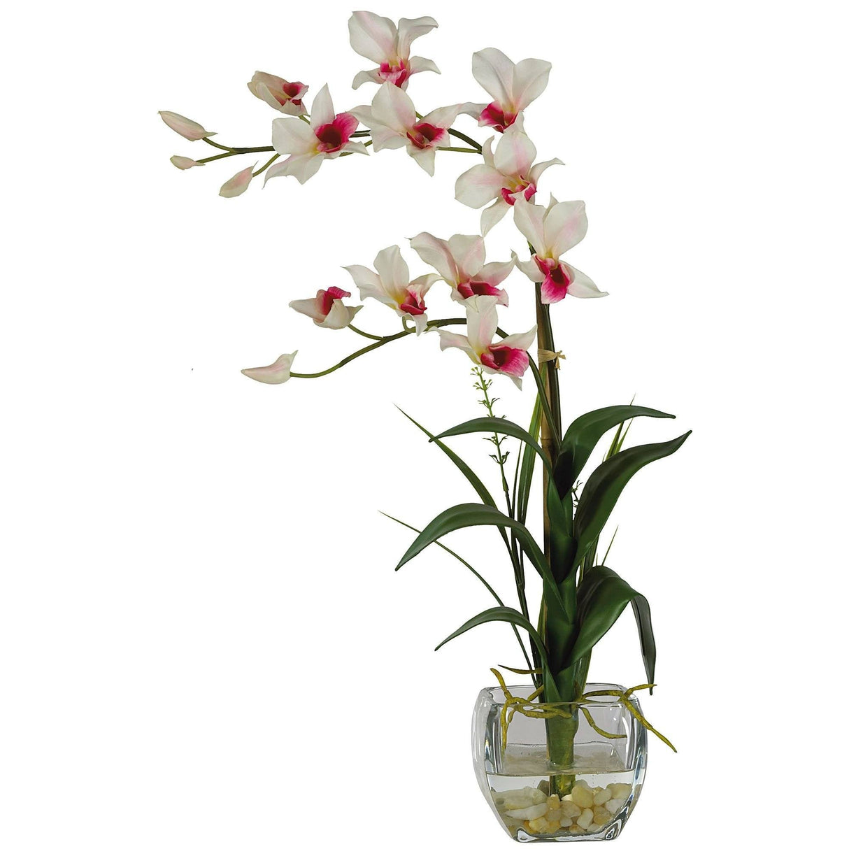 Dendrobium w/Glass Vase Silk Flower Arrangement by Nearly Natural