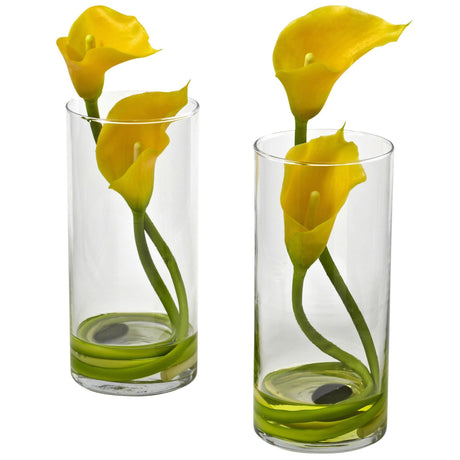 Double Calla Lily w/Cylinder (Set of 2) by Nearly Natural