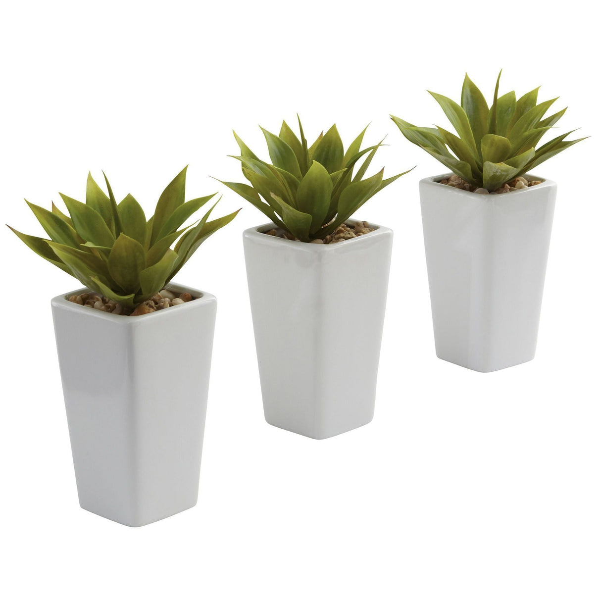 Mini Agave w/ Planter (Set of 3) White by Nearly Natural