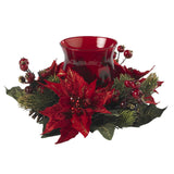 Poinsettia & Berry Candelabrum by Nearly Natural