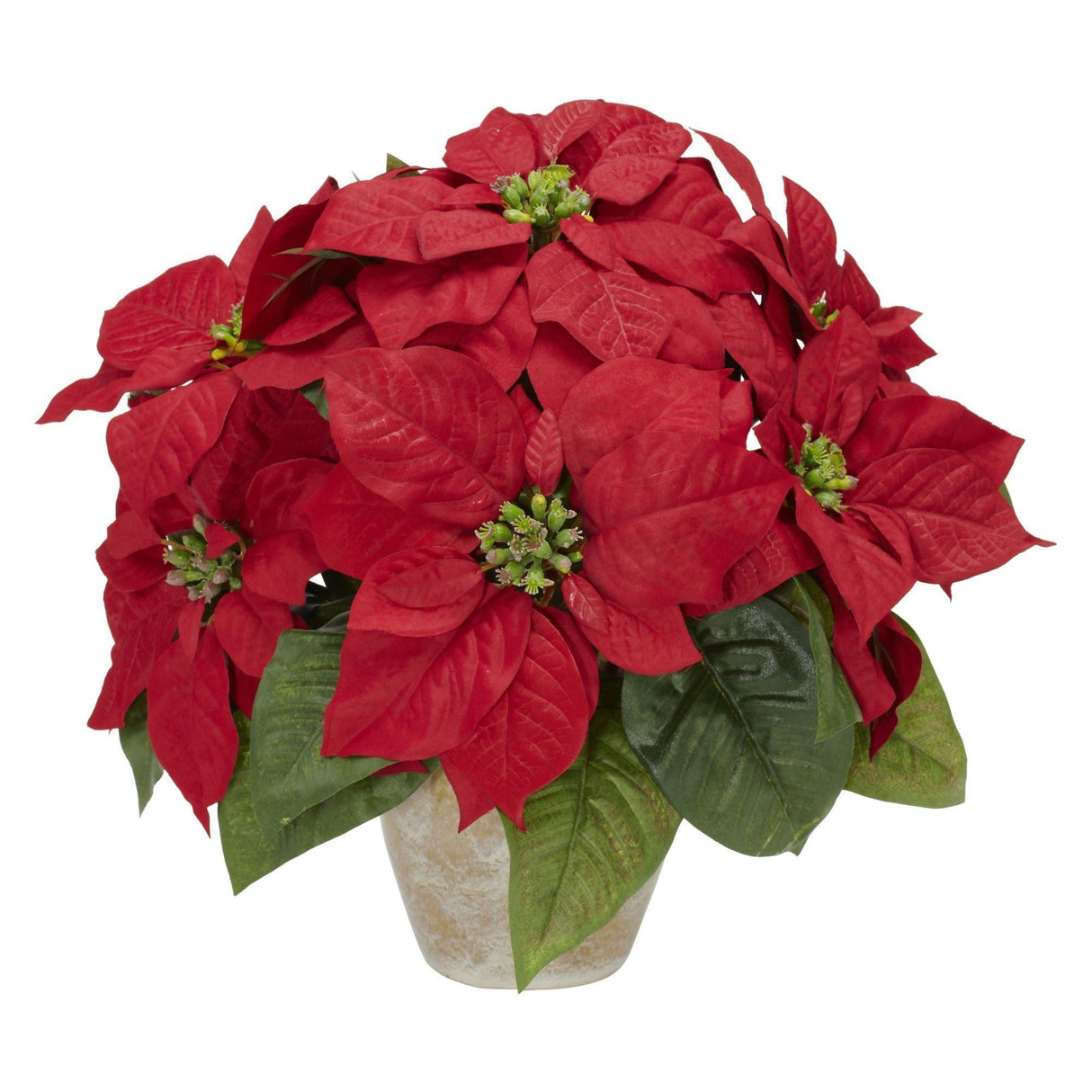 Poinsettia w/Ceramic Vase Silk Flower Arrangement by Nearly Natural