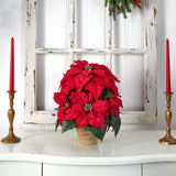 Poinsettia w/Ceramic Vase Silk Flower Arrangement by Nearly Natural