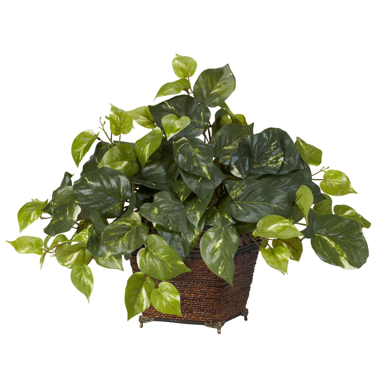 Pothos w/Coiled Rope Planter Silk Plant by Nearly Natural