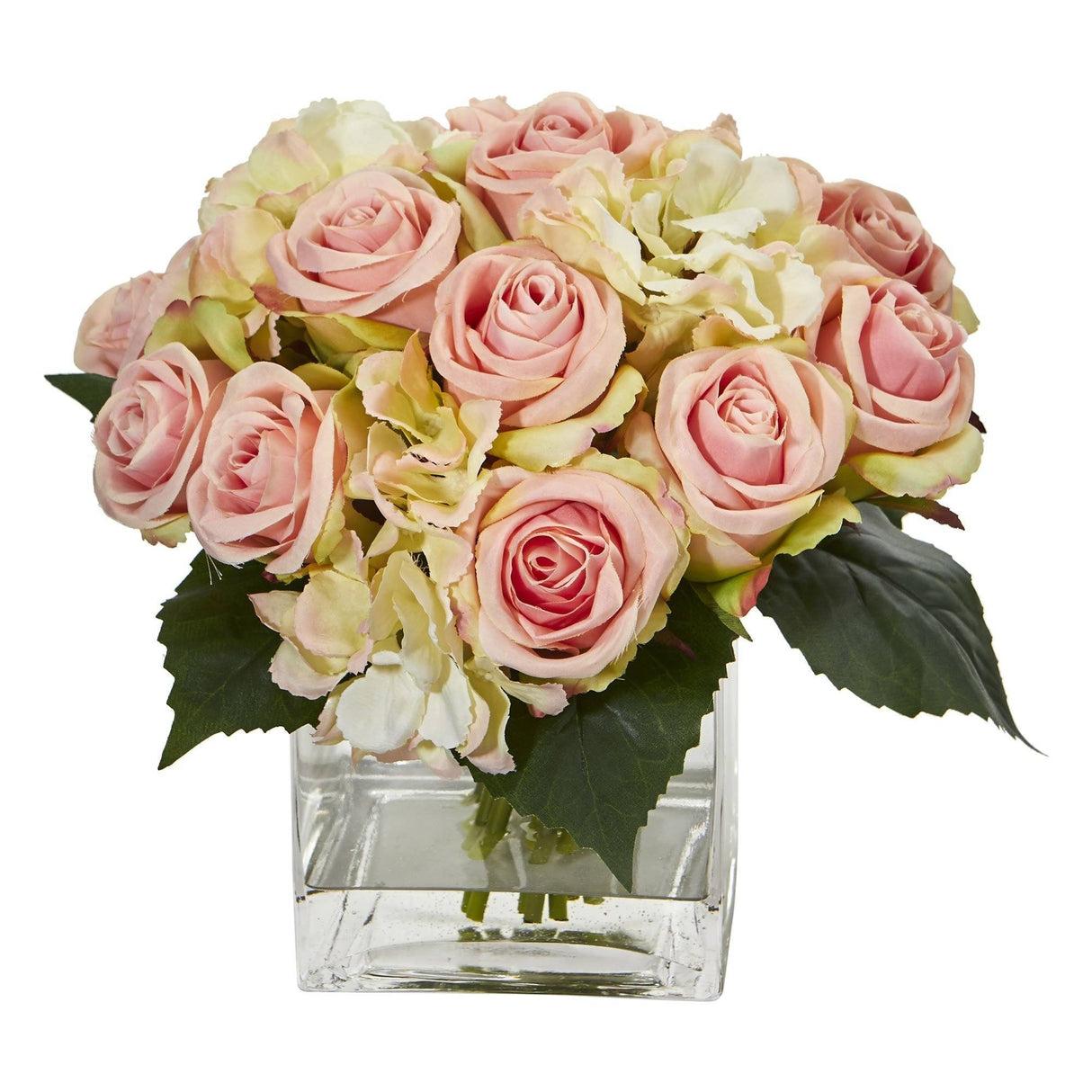 Rose and Hydrangea Bouquet Artificial Arrangement in Vase by Nearly Natural