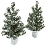 Snowy Pine Christmas Tree with Tin (Set of 2) by Nearly Natural