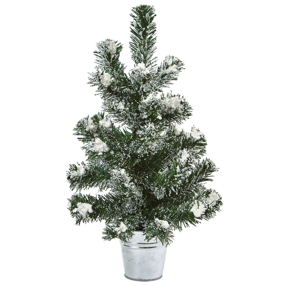 Snowy Pine Christmas Tree with Tin (Set of 2) by Nearly Natural