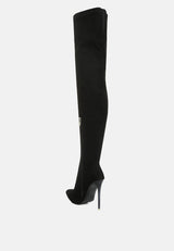 atelier stretch faux suede stiletto long boots by London Rag