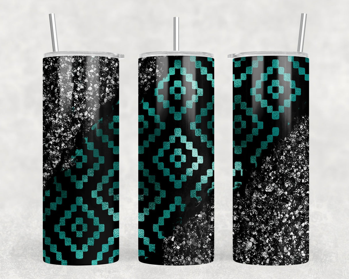 Aztec faux glitter|Skinny Tumbler|Optional Bluetooth Speaker| Speaker Color Varies by Rowdy Ridge Co