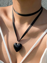 Heart Shape Streamer Tied Necklaces Accessories by migunica