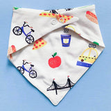 Organic Baby Bib Kerchief Reversible - Big City All Over Print by Estella