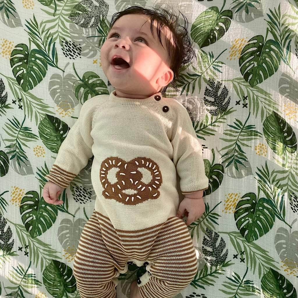 Organic Baby Romper, Long Knit - Pretzel by Estella