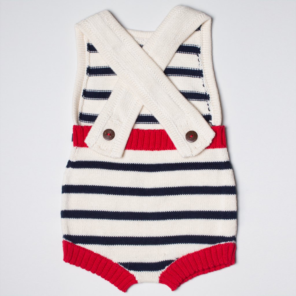 Organic Baby Romper, Sleeveless Knit - Stripe by Estella