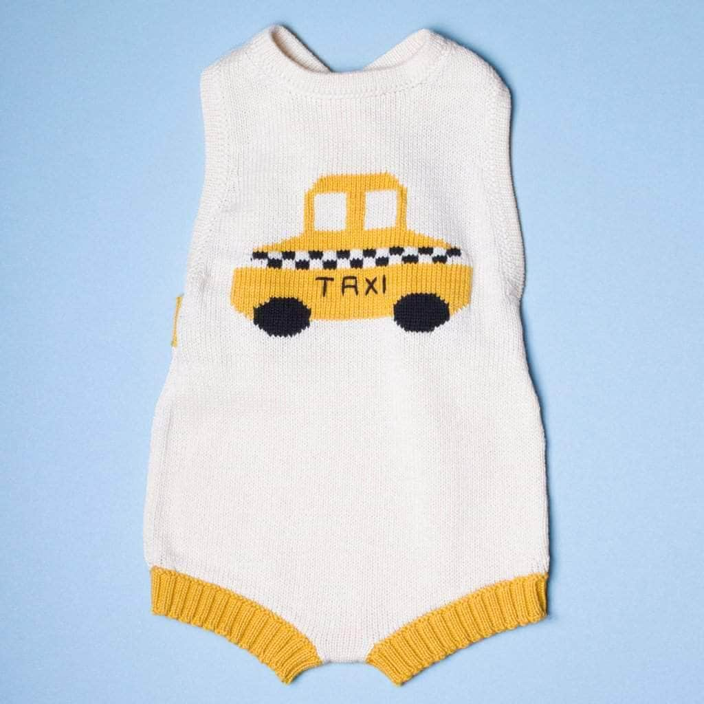 Organic Baby Romper, Sleeveless Knit - Taxi by Estella