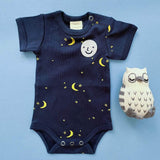 Moon & Stars Organic Baby Onesie & Owl Rattle Set by Estella