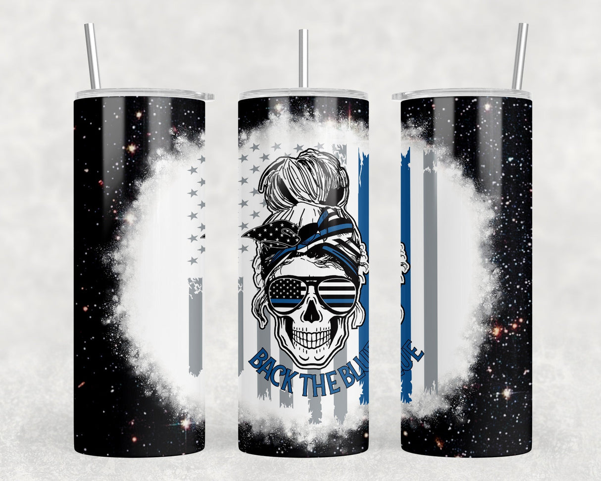 Back The Blue  - 20 oz Steel Skinny Tumbler - Optional Blue Tooth Speaker - Speaker Color will Vary by Rowdy Ridge Co