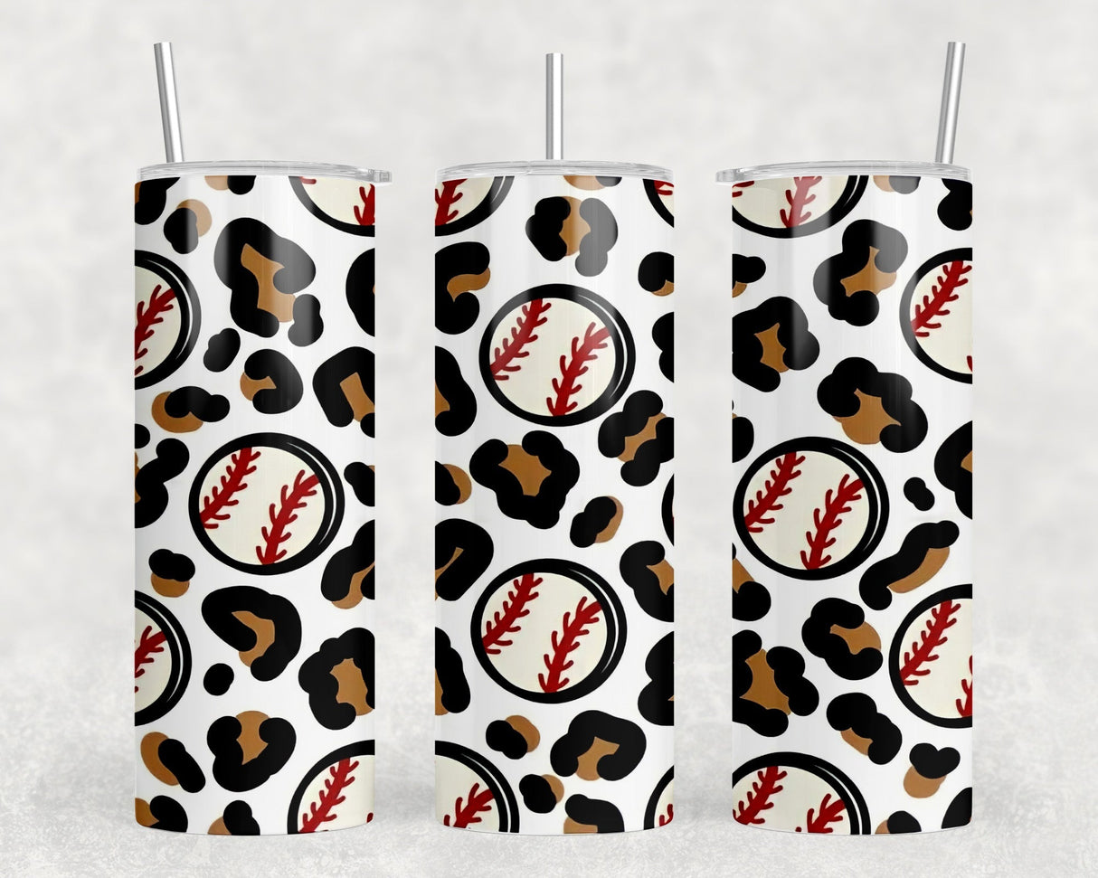 Baseball Leopard Print|Skinny Tumbler|Optional Bluetooth Speaker| Speaker Color Varies by Rowdy Ridge Co