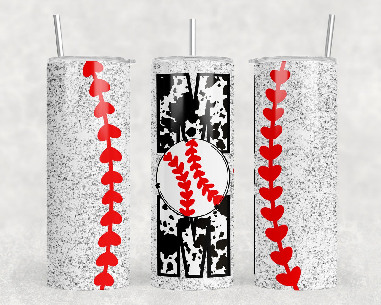 Baseball Mom Cow Print|Skinny Tumbler|Optional Bluetooth Speaker| Speaker Color Varies by Rowdy Ridge Co