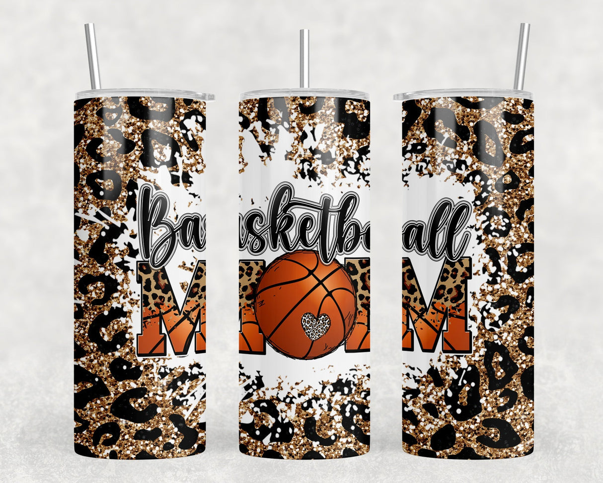 Basketball Mom Leopard Print - 20 oz Steel Skinny Tumbler - Optional Blue Tooth Speaker - Speaker Color will Vary by Rowdy Ridge Co