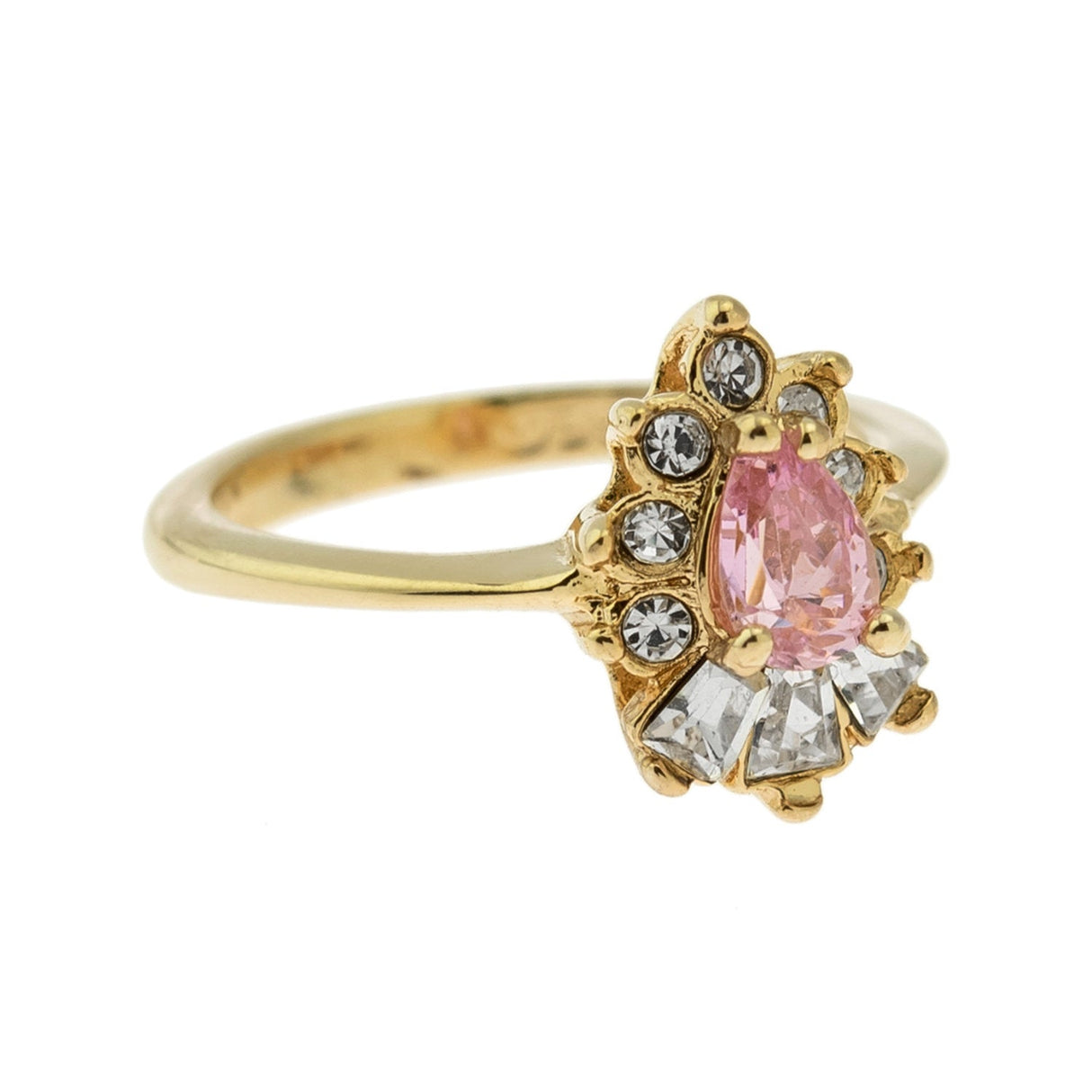 Vintage 1990's Ring Ruby and Clear Austrian Crystals 18k Yellow Gold Plated by PVD Vintage Jewelry