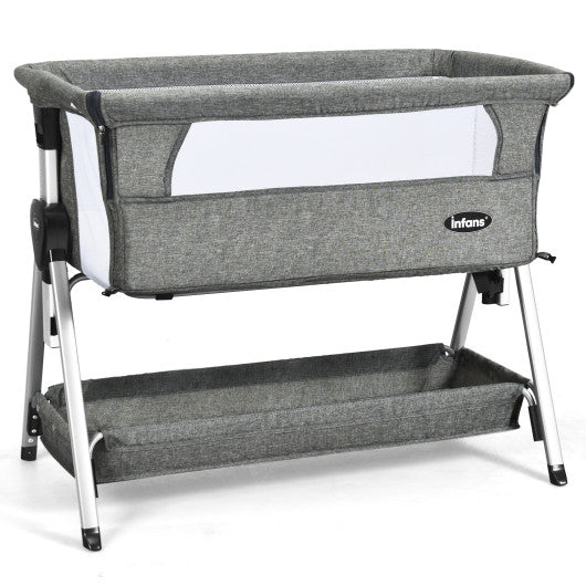 Adjustable Baby Bedside Crib with Large Storage-Dark Gray