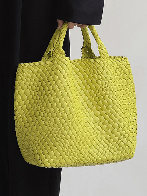 Solid Color Woven Tote Bags Handbags by migunica