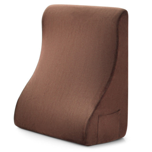 Bed Wedge Pillow with Tablet Pillow Stand and Side Pockets-Brown