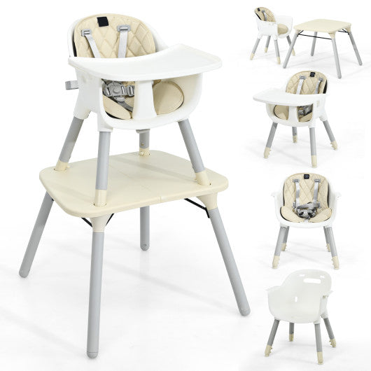 4-in-1 Baby Convertible Toddler Table Chair Set with PU Cushion-Beige