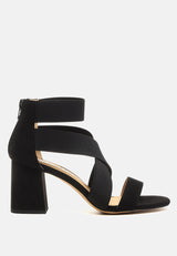 benicia elastic strappy block heel sandals by London Rag