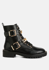 billy metal chain embellished biker boots by London Rag