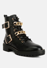 billy metal chain embellished biker boots by London Rag