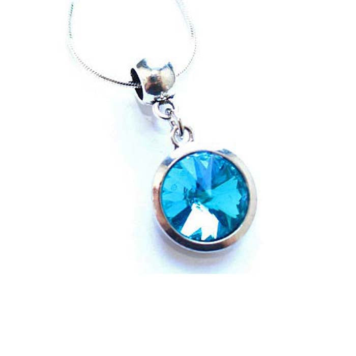 Silver Plated 'March Birthstone' Aqua Colored Crystal Pendant Necklace by Liberty Charms USA