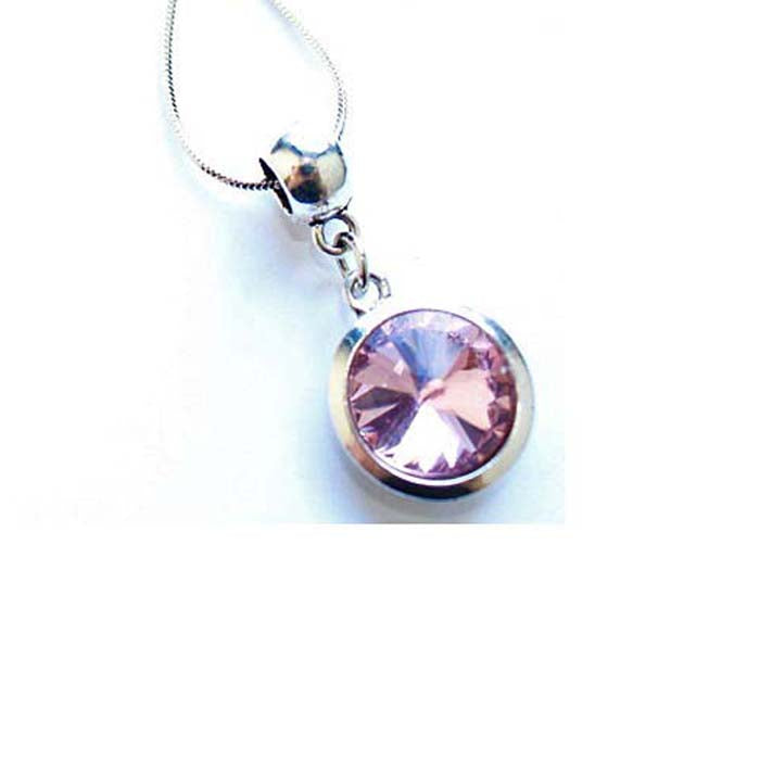 Silver Plated 'October Birthstone' Rose Colored Crystal Pendant Necklace by Liberty Charms USA