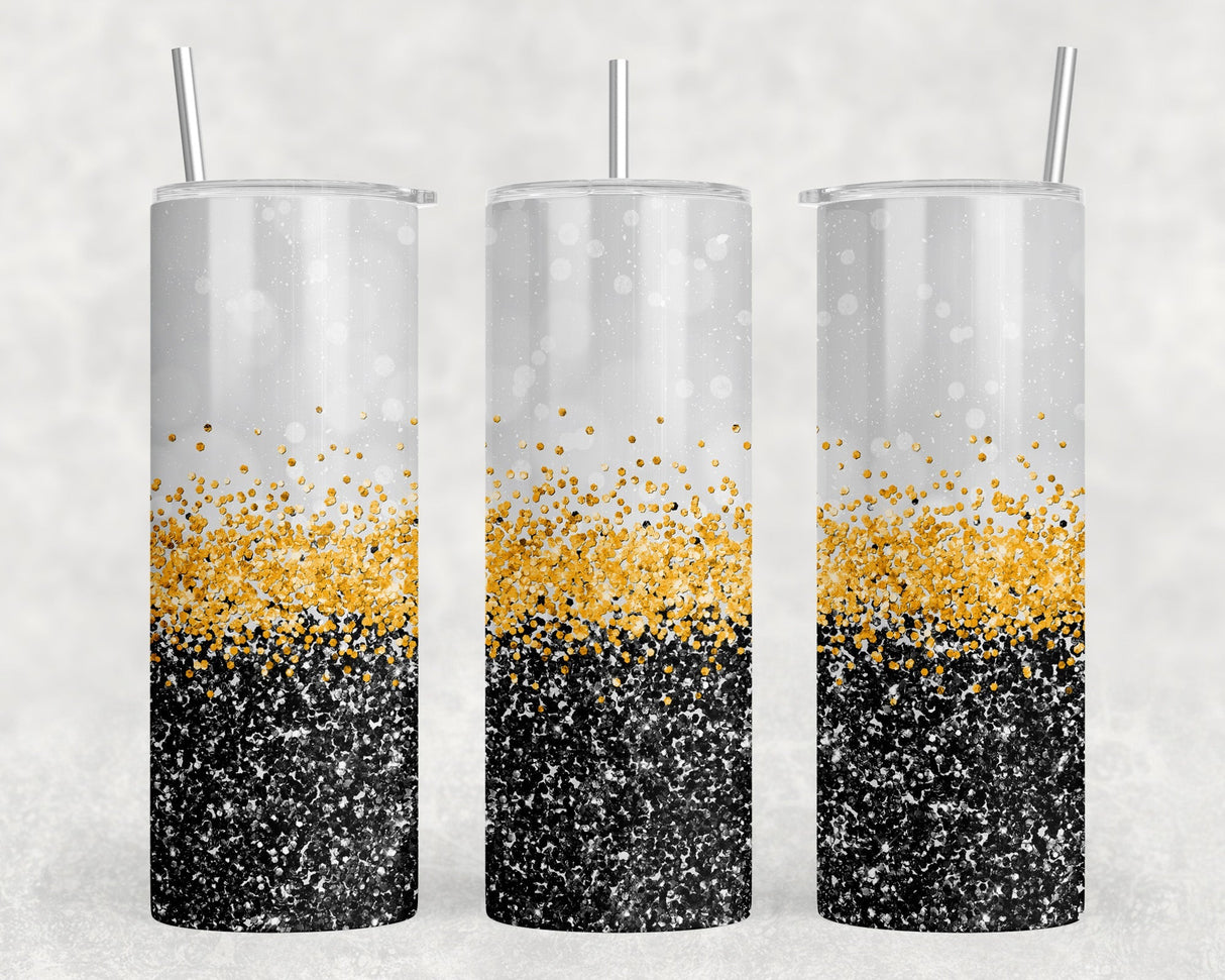 Black and Gold faux glitter|Skinny Tumbler|Optional Bluetooth Speaker| Speaker Color Varies by Rowdy Ridge Co