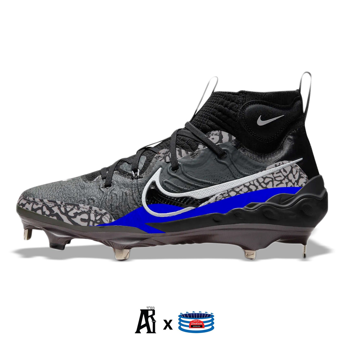 "Black Cement" Nike Alpha Huarache NXT Baseball Cleats by Stadium Custom Kicks