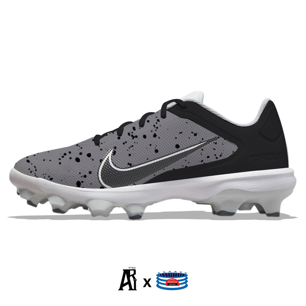 "Black Cement" Nike Force Trout 8 Pro MCS Cleats by Stadium Custom Kicks