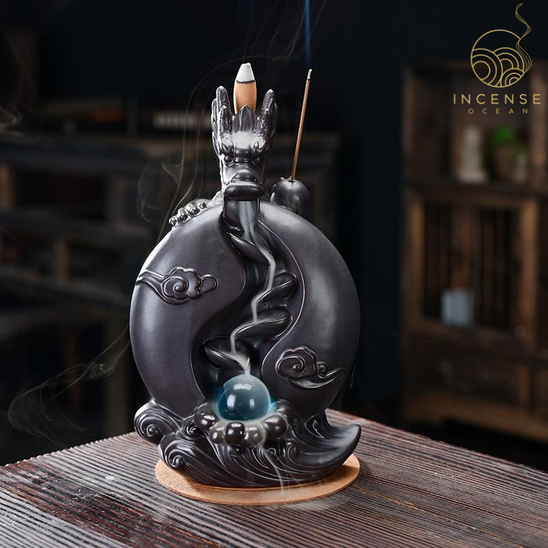 Black Ceramic Dragon Backflow Incense Burner by incenseocean