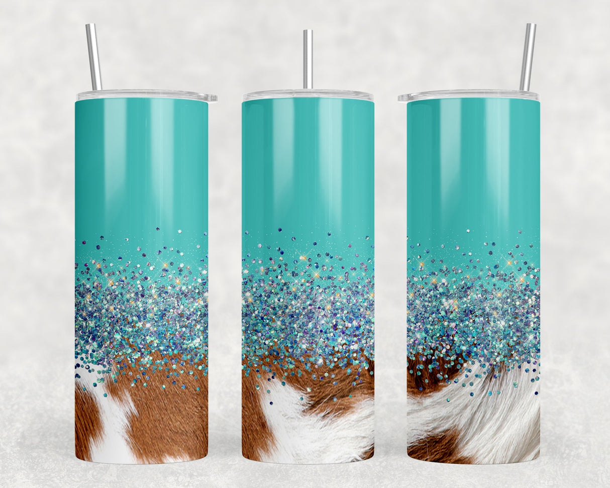 Blue faux cowhide - 20 oz Steel Skinny Tumbler - Optional Blue Tooth Speaker - Speaker Color will Vary by Rowdy Ridge Co