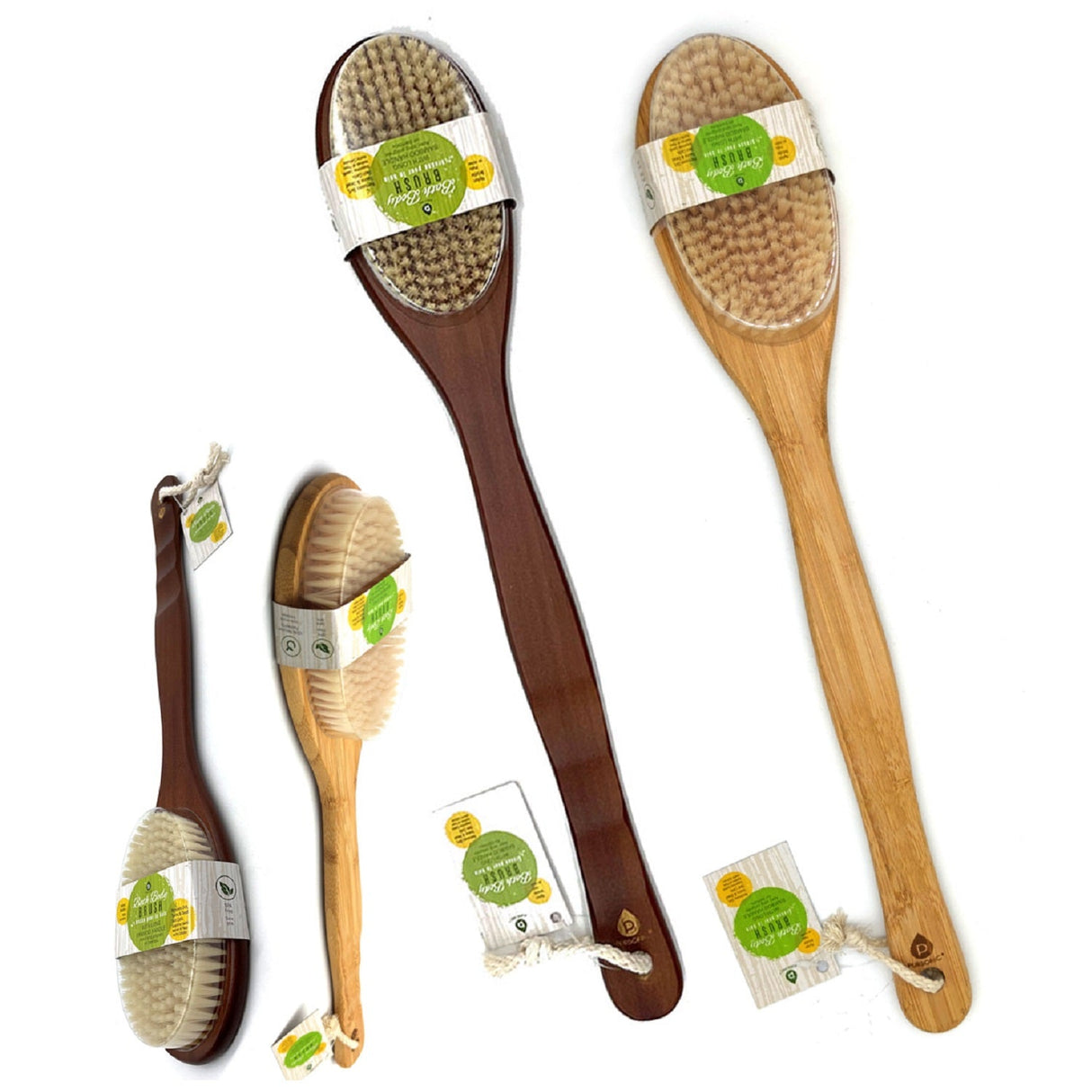 Bath Body Brush With Long Bamboo Handle by Pursonic