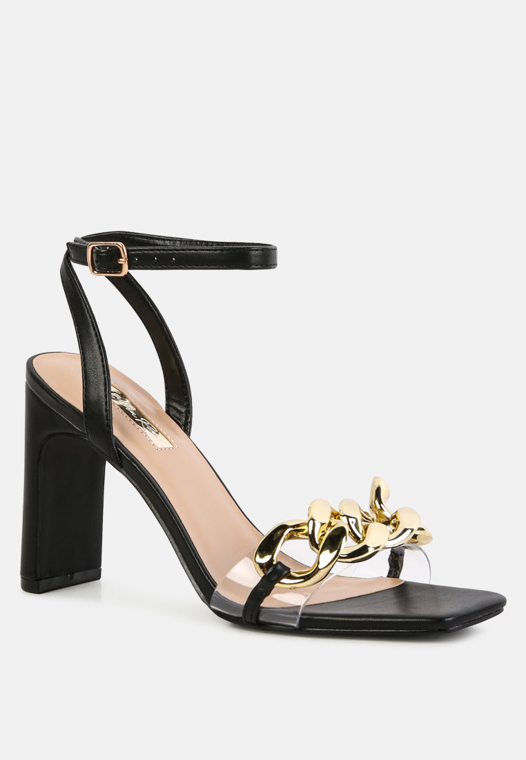 bottom kiss chain strap italian block heel sandals by London Rag