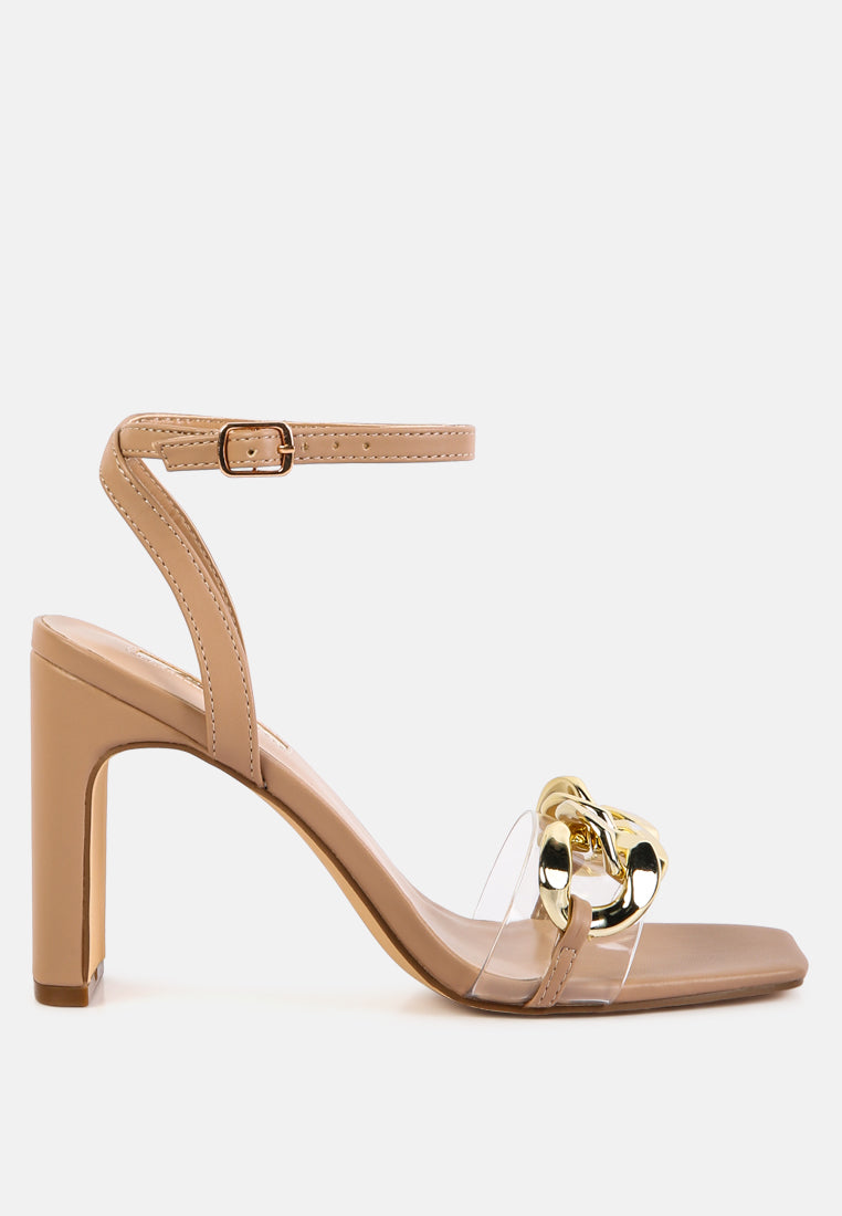 bottom kiss chain strap italian block heel sandals by London Rag