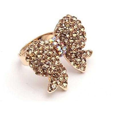 Designer Inspired Gold and Crystal 'Bow' Adjustable Cocktail Ring by Liberty Charms USA