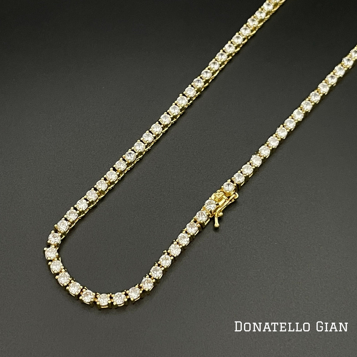 14K Yellow Gold Plated Round Tennis Necklace 3MM, 16 Inch, Crystal Tennis Necklace, Choker Necklace For Men And Women by Donatello Gian