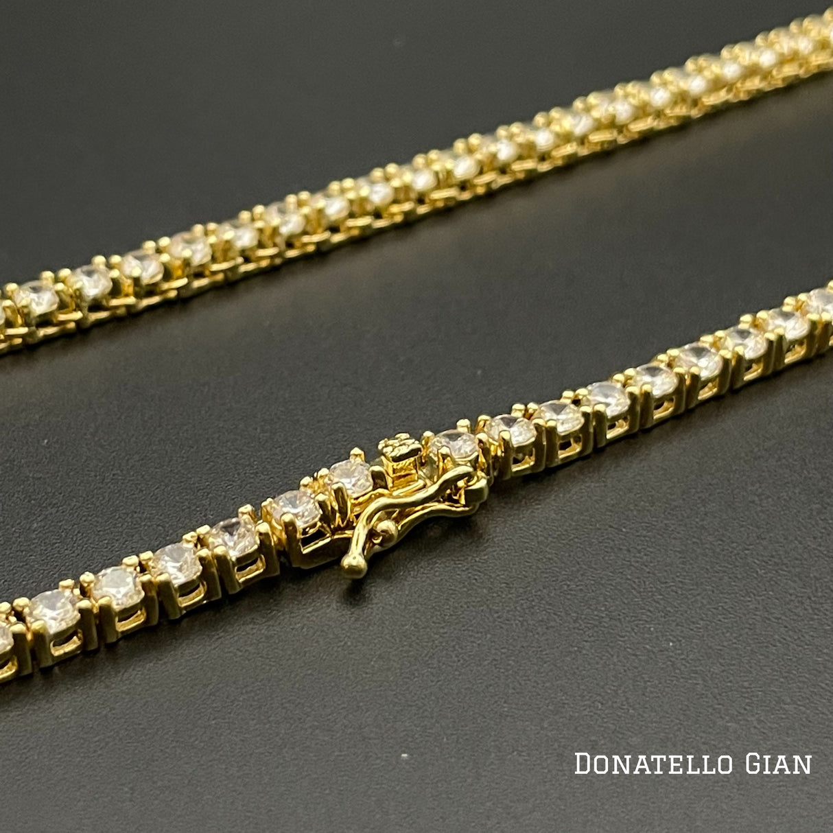 14K Yellow Gold Plated Round Tennis Necklace 3MM, 16 Inch, Crystal Tennis Necklace, Choker Necklace For Men And Women by Donatello Gian