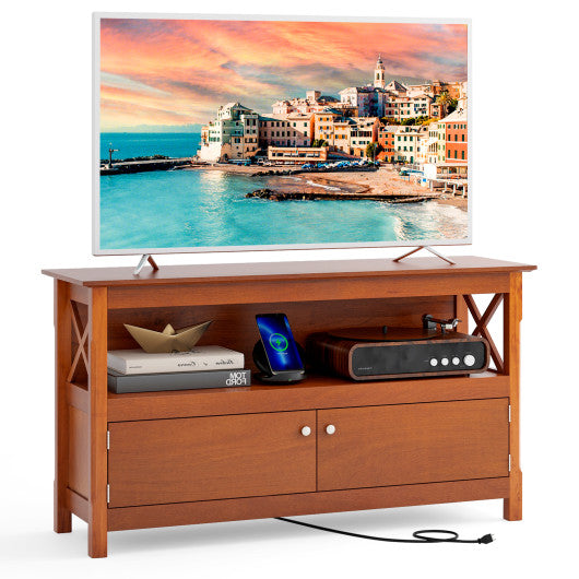 44 Inch Wooden Storage Cabinet TV Stand-Brown