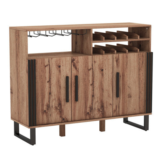 Home Wine Bar Cabinet with 3 Doors and Adjustable Shelves-Brown