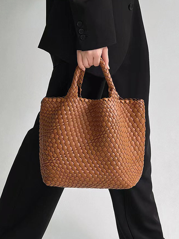 Solid Color Woven Tote Bags Handbags by migunica