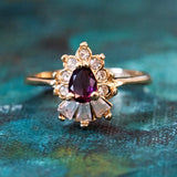 Vintage 1990's Ring Ruby and Clear Austrian Crystals 18k Yellow Gold Plated by PVD Vintage Jewelry